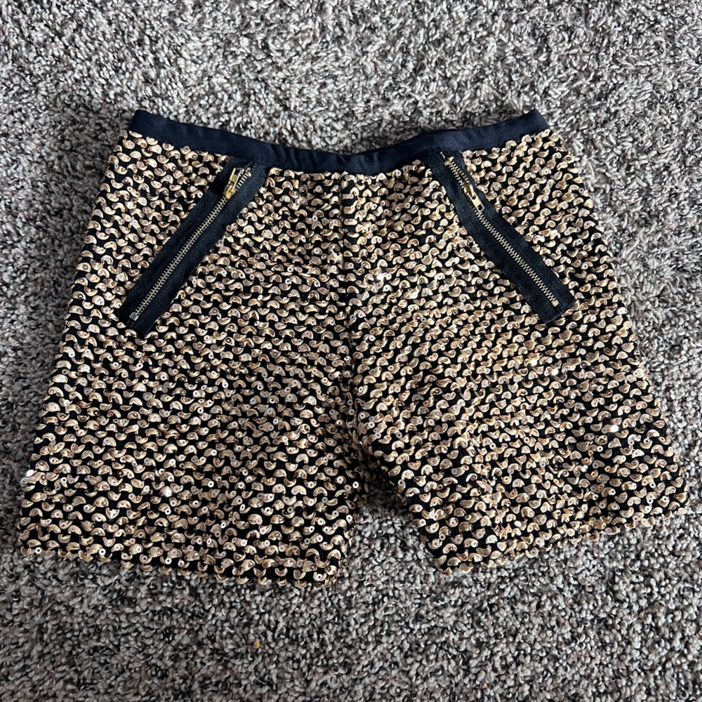 Gold Sequin Shorts with Black Trim